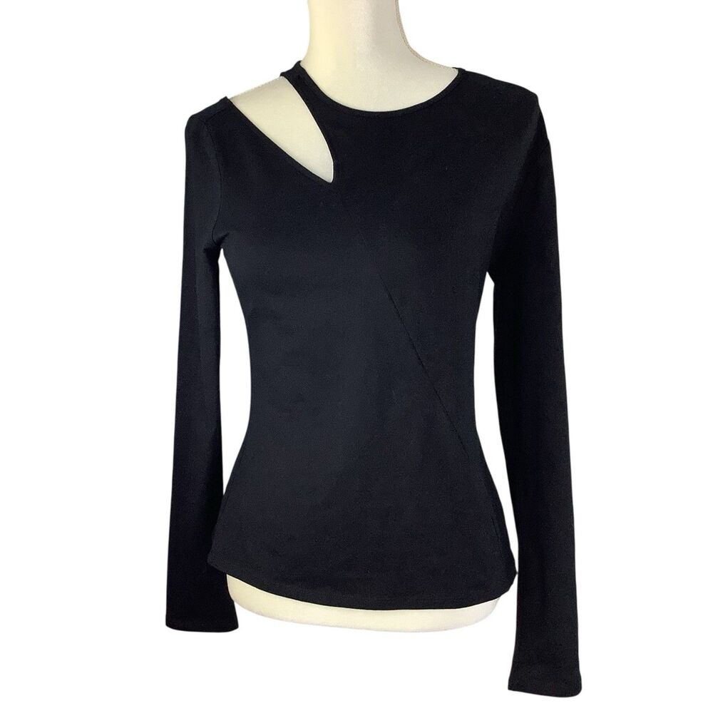 Bold Elements Cut To Curve Black Long-Sleeve Top S Asymmetrical Cutout Neckline